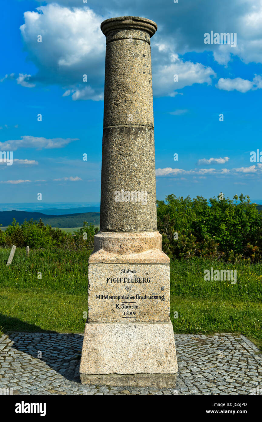 Historic Royal Saxon Triangulation Pillar, national survey, Fichtelberg, Oberwiesenthal, Erzgebirge, Saxony, Germany Stock Photo