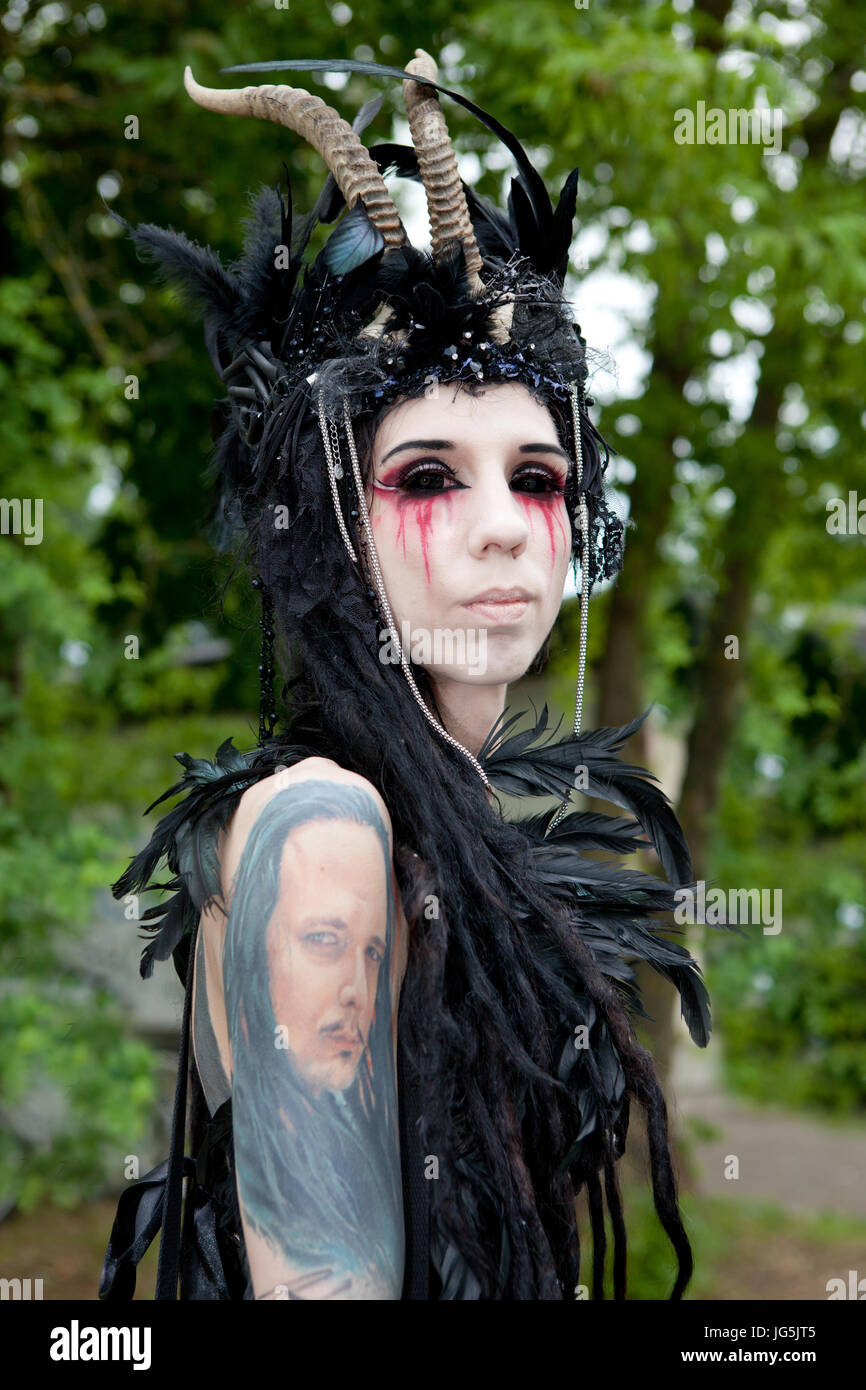 Woman in gothic clothes, Wave Gotik Treffen, Leipzig, Saxony, Germany Stock Photo