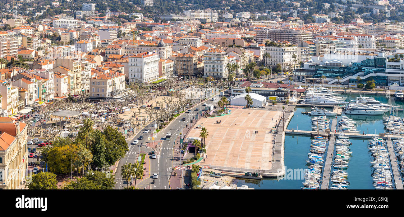 aerial view of Le Suquet- the old town and Port Le Vieux of Cannes, France Stock Photo