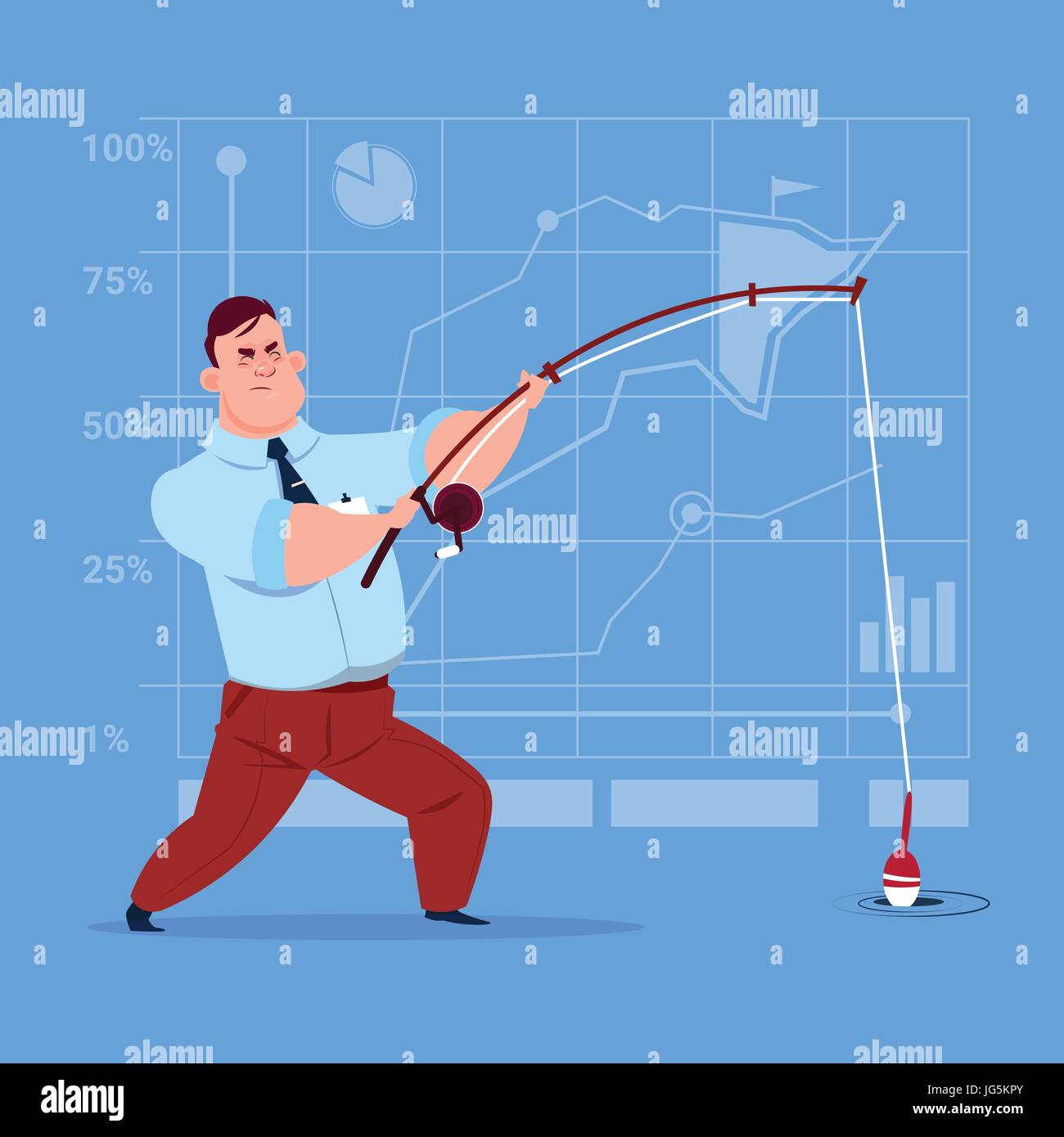 Business Man Holding Fishing Tackle Search Success Concept Stock Vector