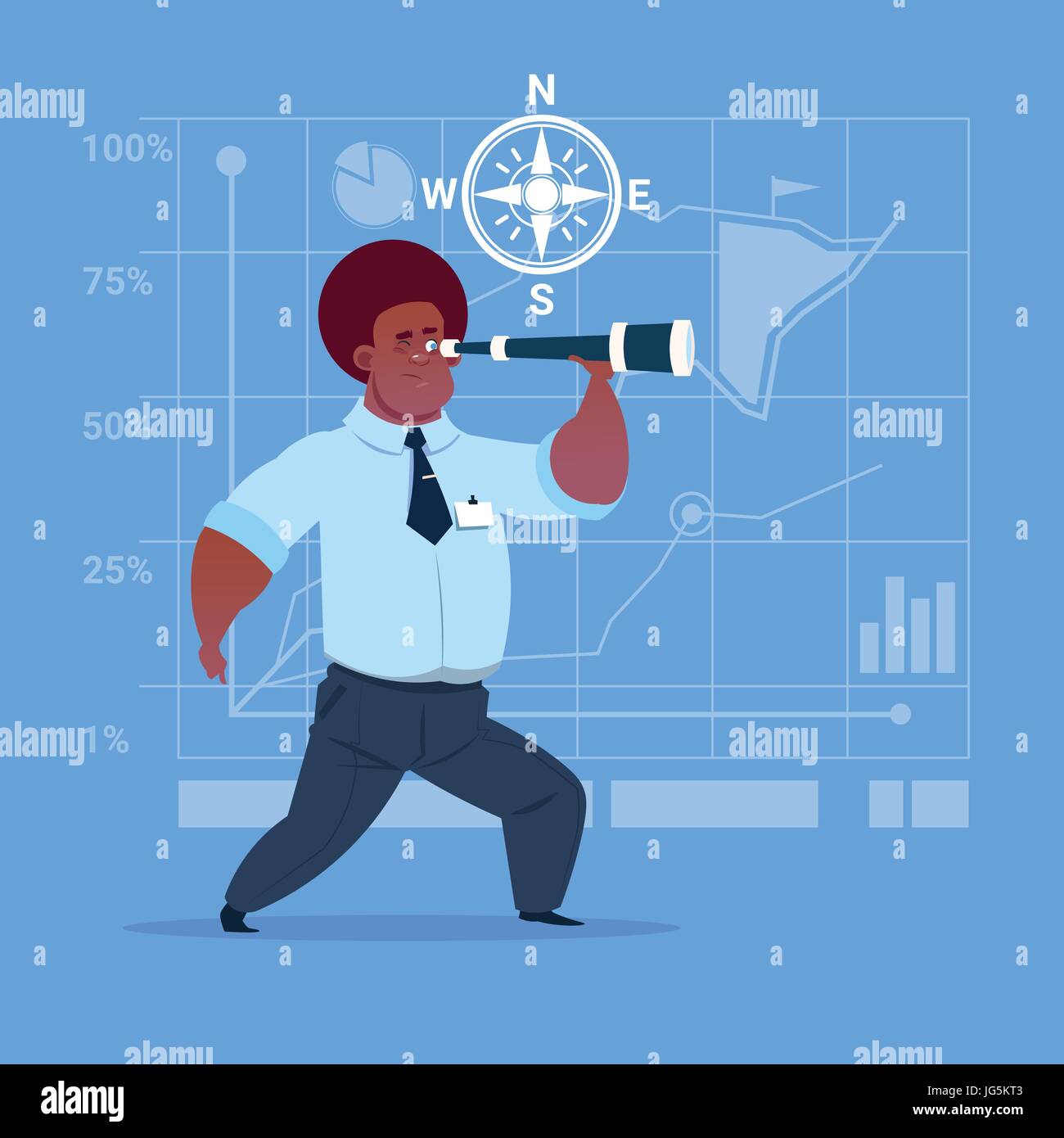African American Business Man With Binoculars Successful Future Career Concept Stock Vector