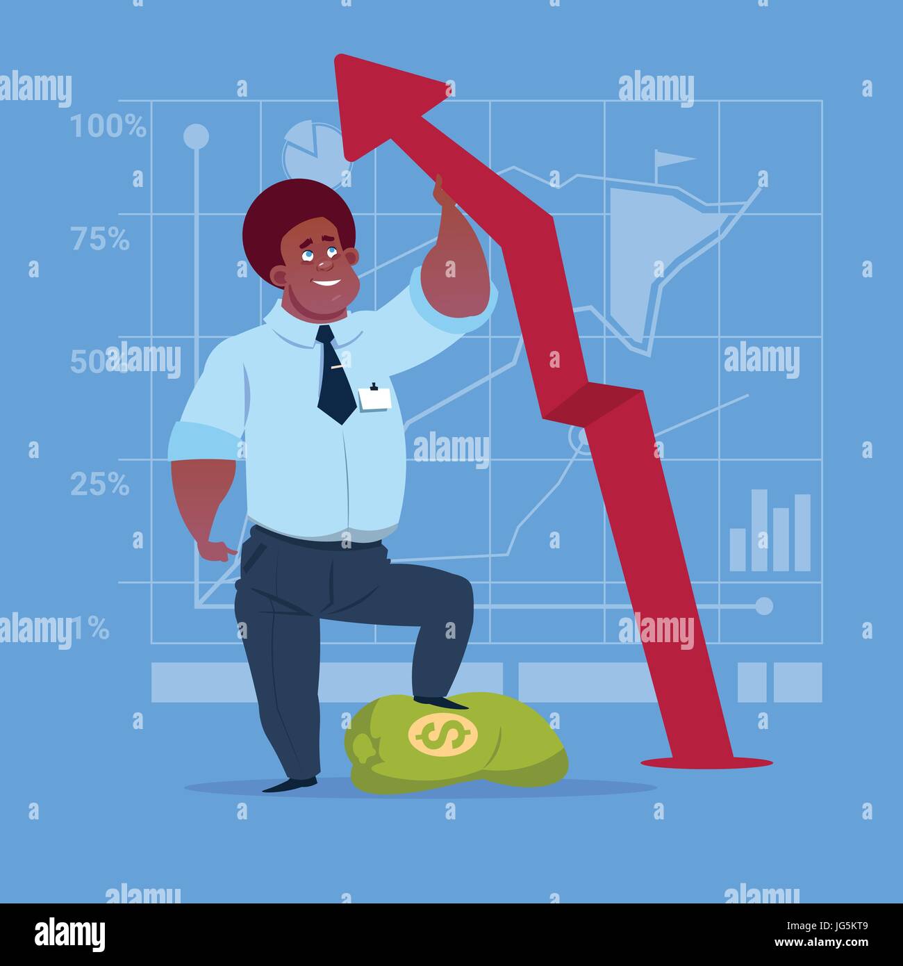 African American Business Man Hold Red Arrow Up Financial Success Concept Stock Vector