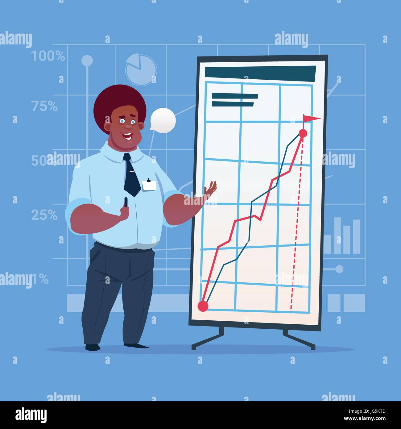 African American Business Man With Flip Chart Seminar Training Conference Brainstorming Presentation Financial Graph Stock Vector