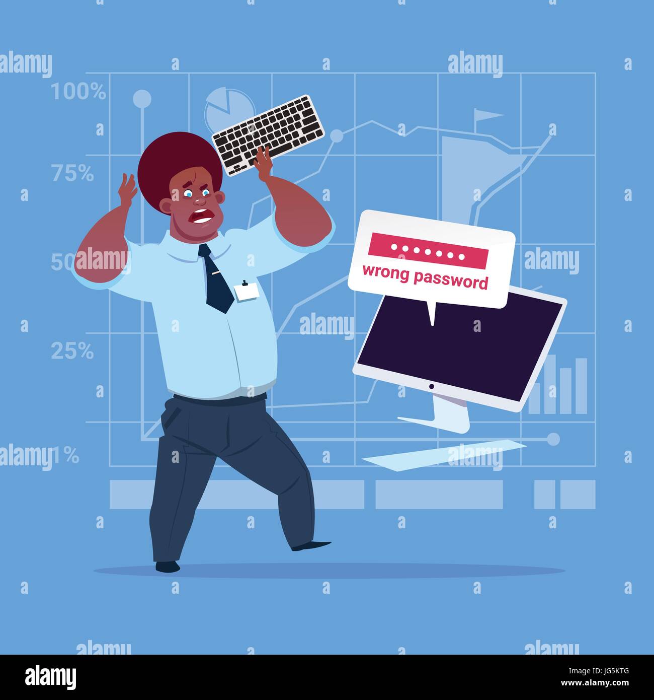 Angry African American Business Man Inputting Wrong Password Using Computer Problem With Access Concept Stock Vector
