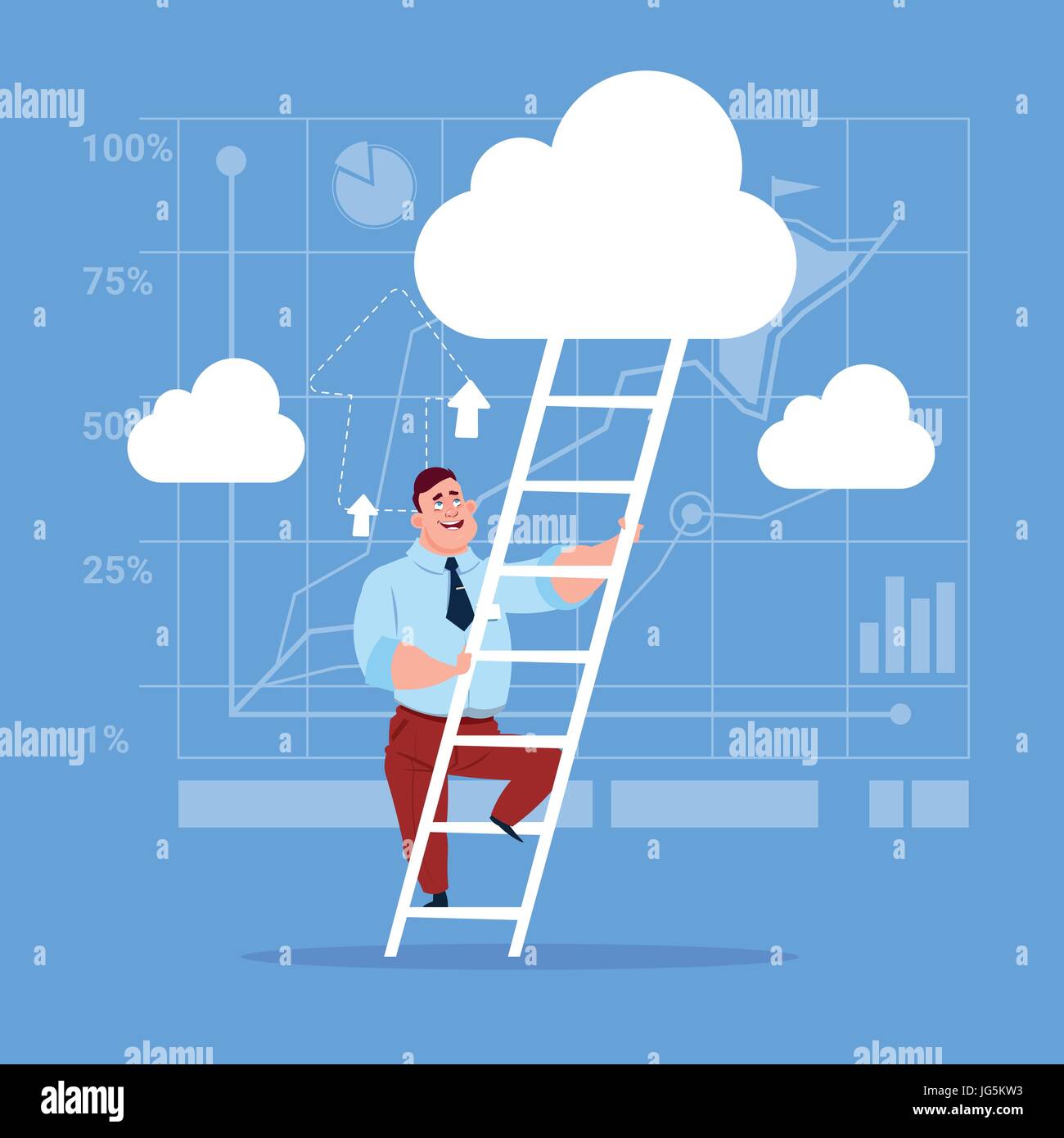 Businessman Climb Up Ladder Stairs, Concept Business Man Sky Clouds ...