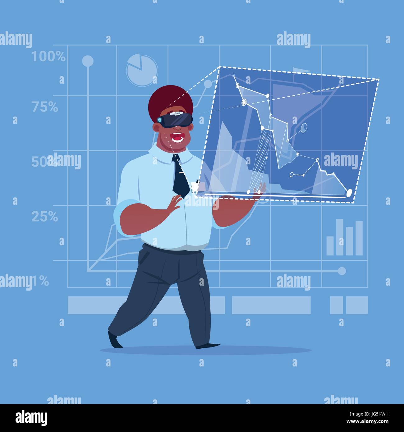 African American Business Man Wear Virtual Reality Digital Glasses ...