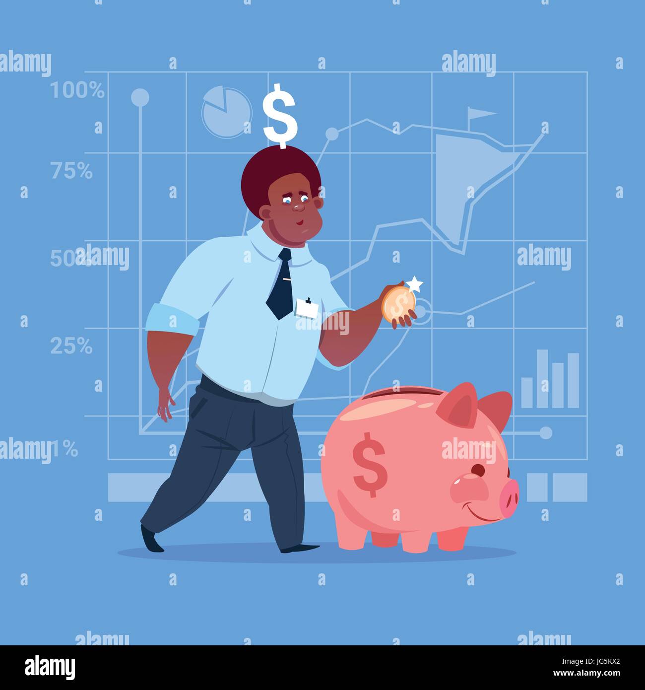 African American Business Man Put Coin Piggy Bank Money Investment ...