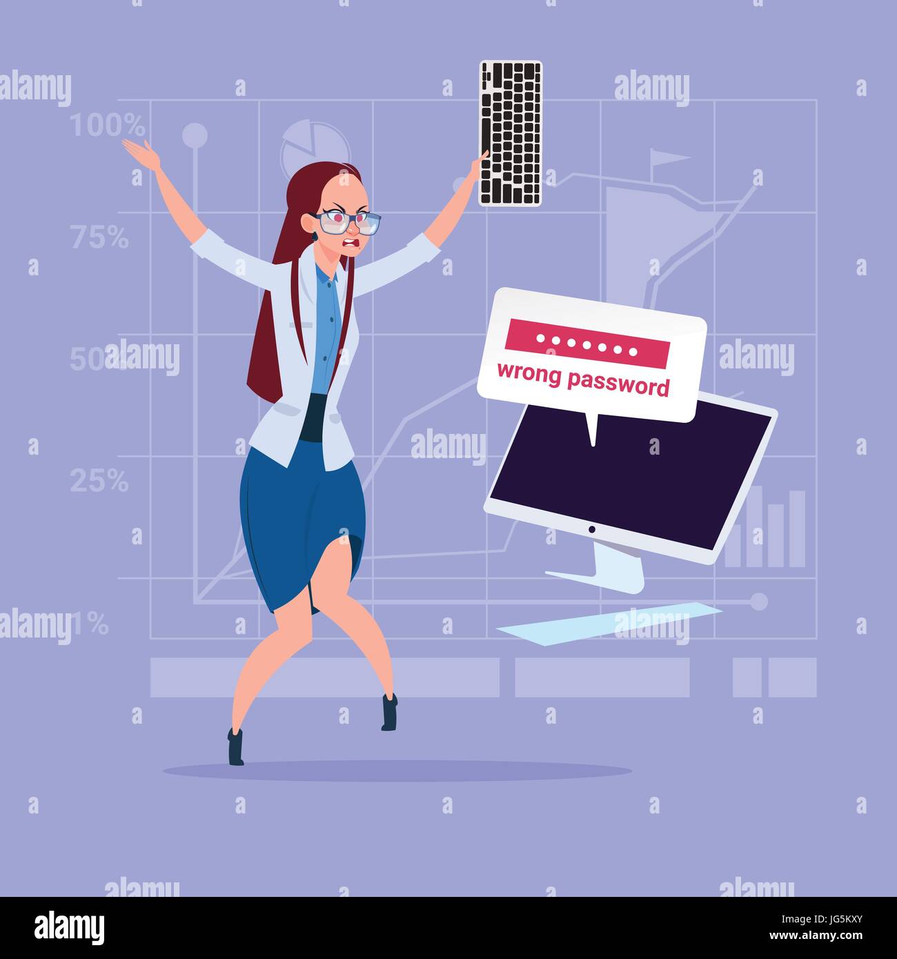 Angry Business Woman Inputting Wrong Password Using Computer Problem With Access Concept Stock Vector