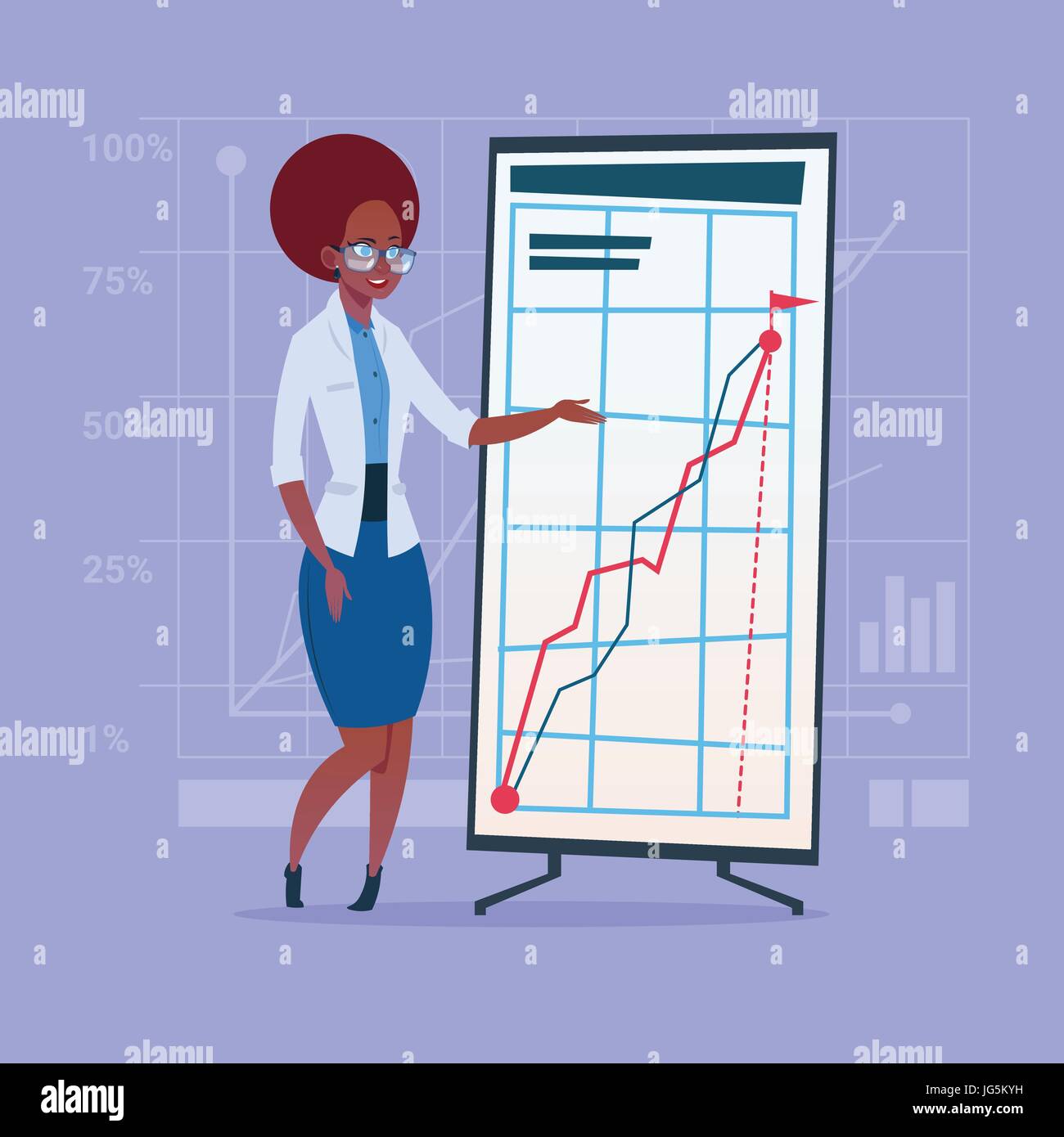 African American Business Woman With Flip Chart Seminar Training Conference Brainstorming Presentation Financial Graph Stock Vector