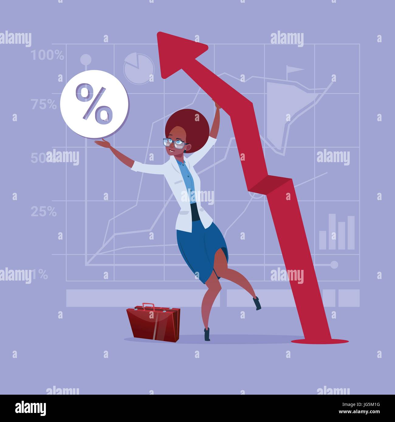 African American Business Woman Hold Red Arrow Up Financial Success Concept Stock Vector