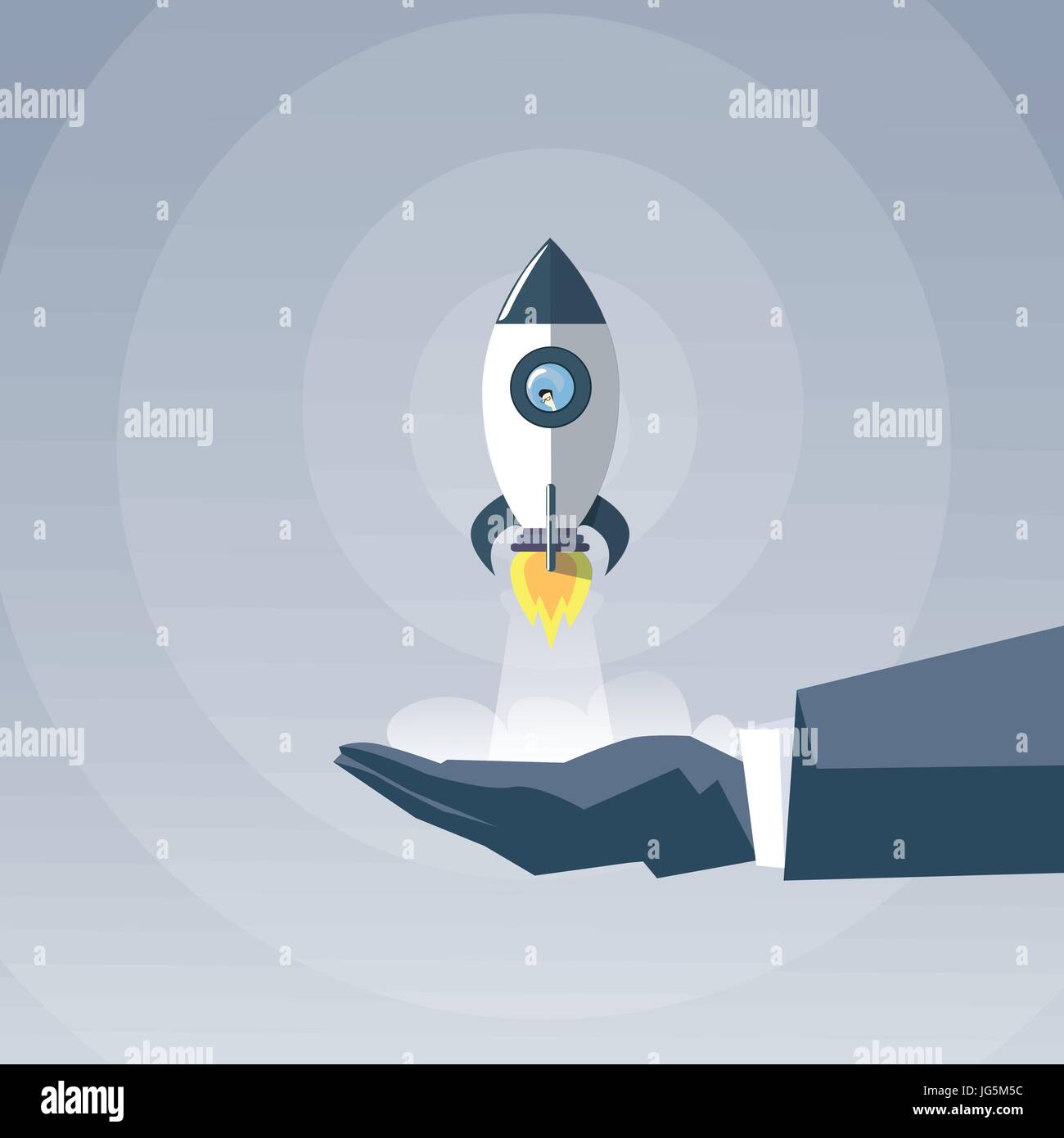 Business Man Hand Holding Space Rocket Ship New Successful Startup ...