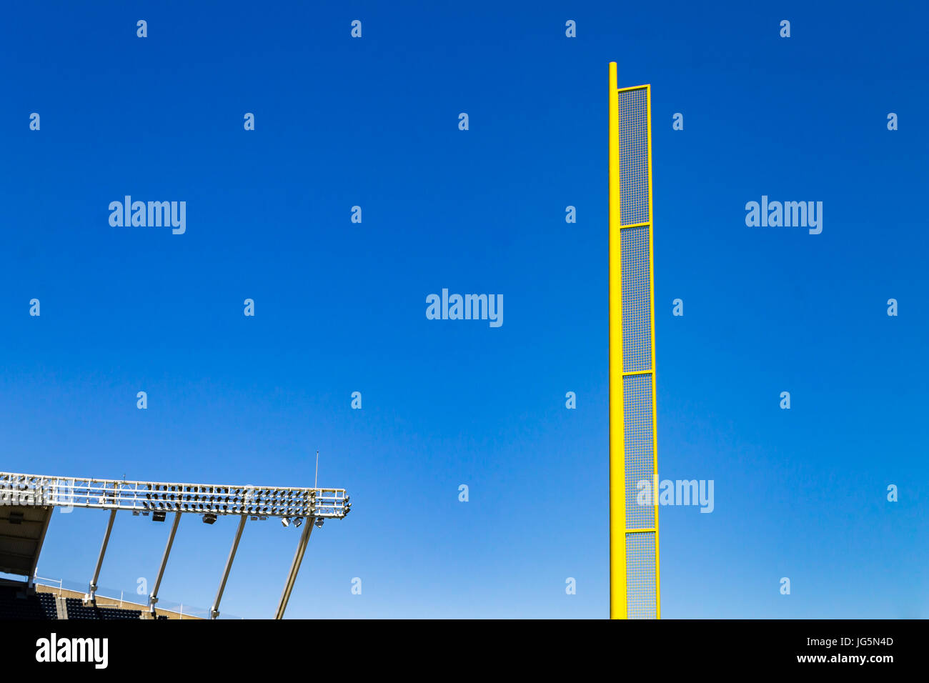 Baseball foulball pole at baseball stadium Stock Photo