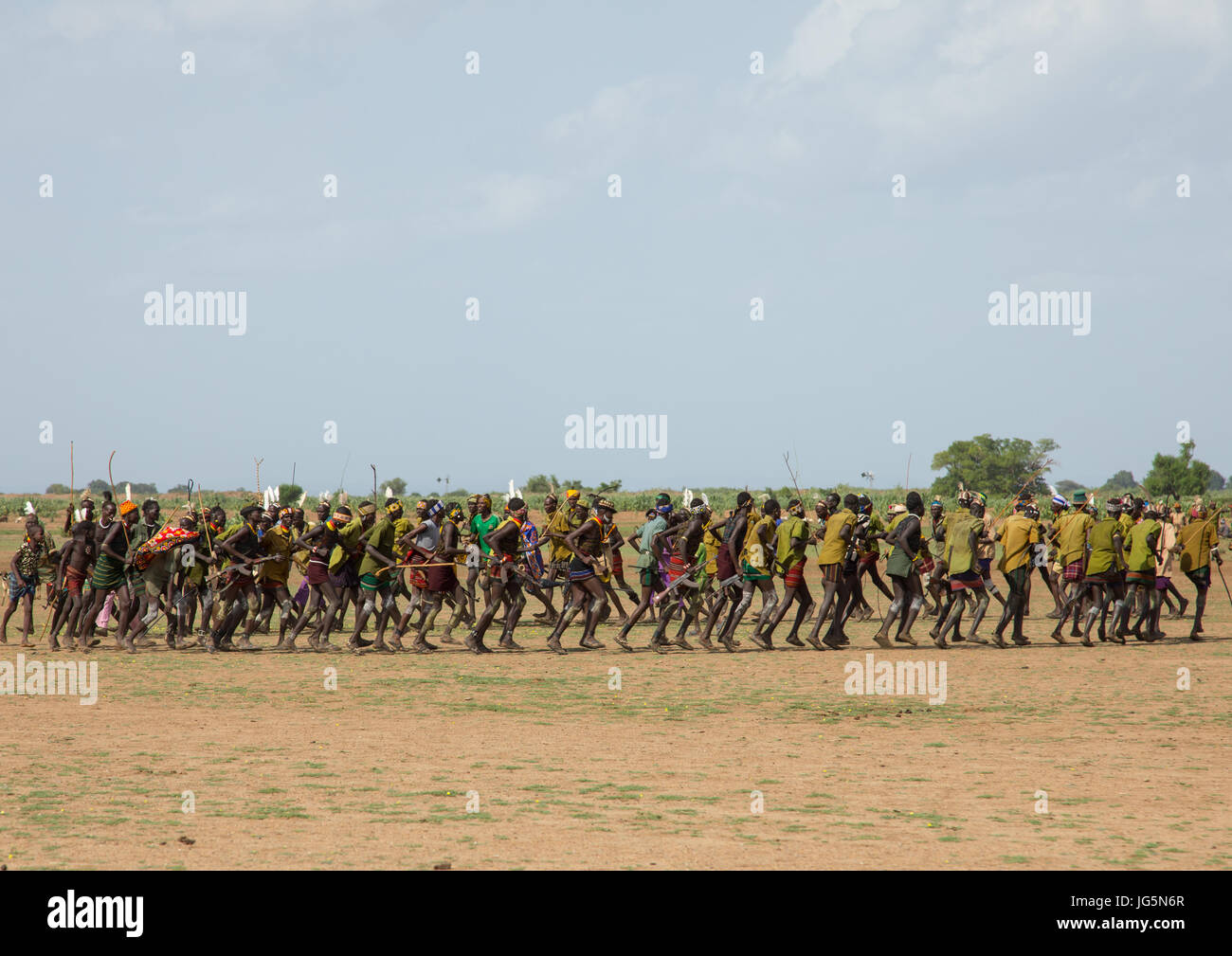 Dassanech warriors in Omorate Ethiopia Stock Photo