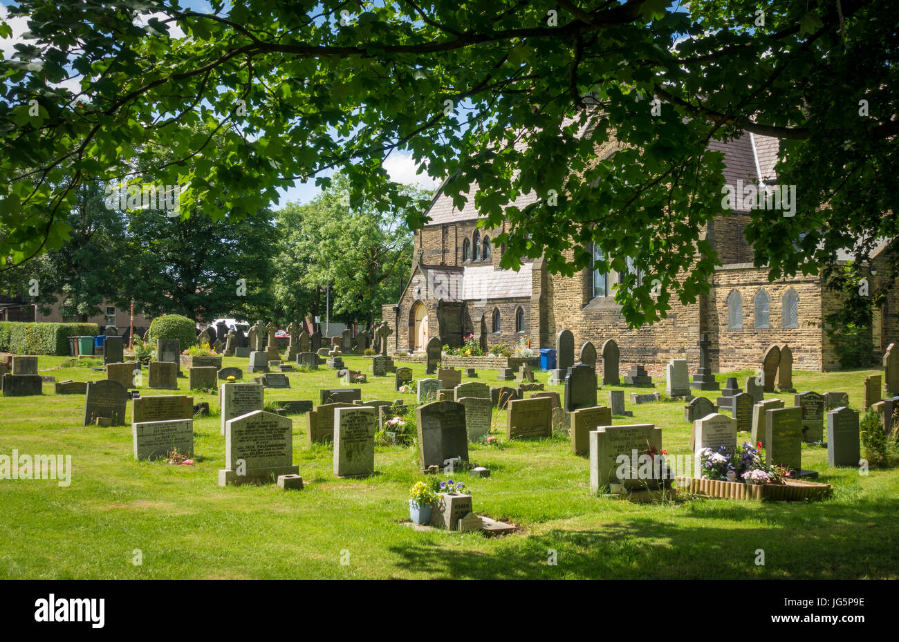 Graves in a Church Yard in Radcliffe, Manchester Stock Photo