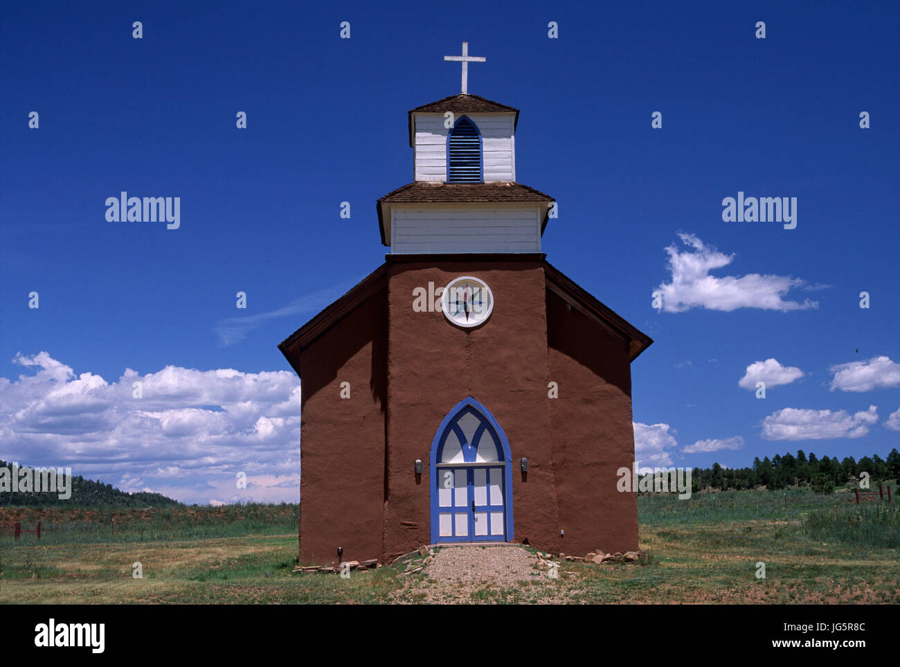 San Rafael Church, La Cuerva National Historic District, Santa Fe Trail National Scenic Byway, New Mexico Stock Photo