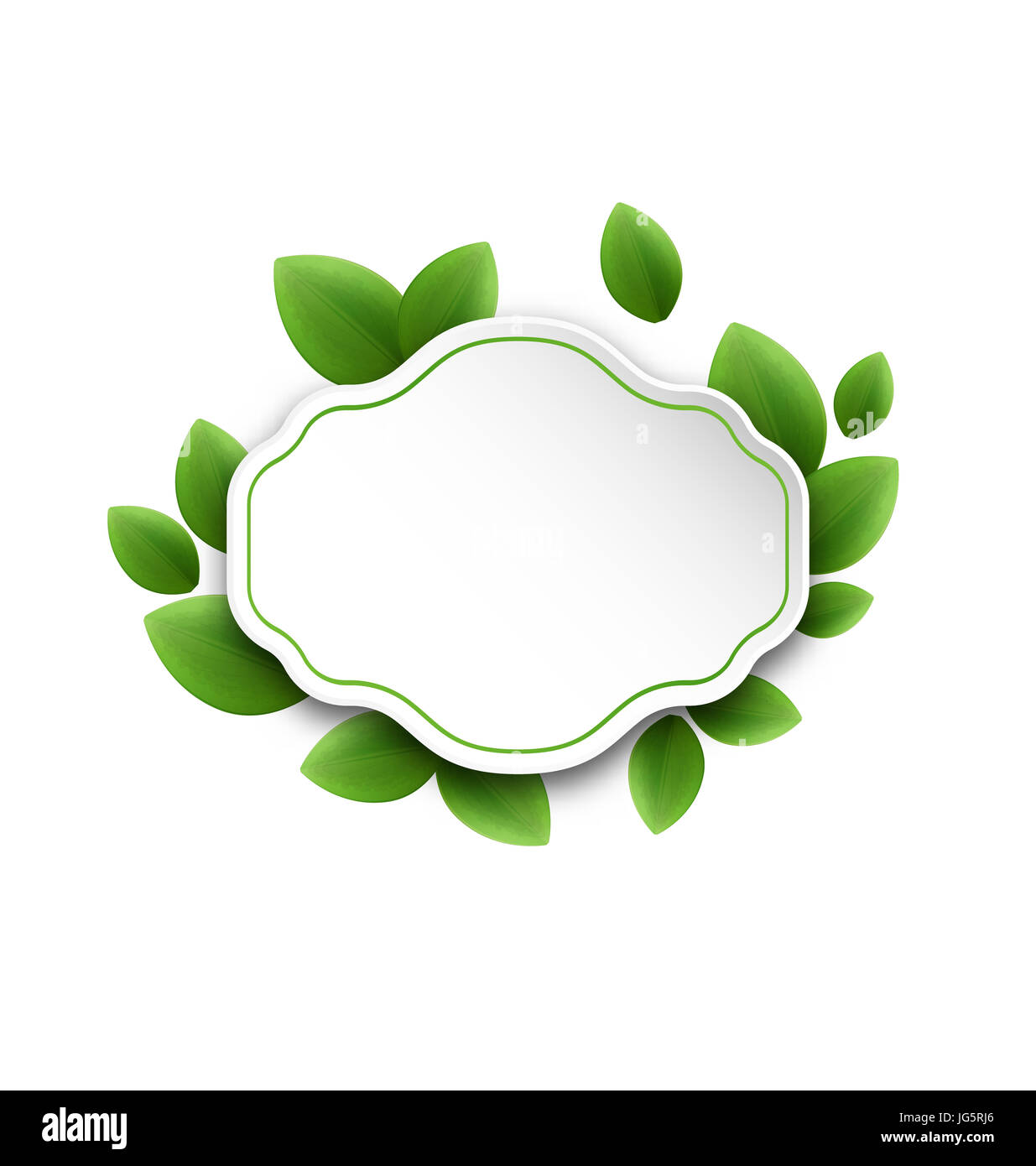 Illustration abstract label with eco green leaves, isolated on white ...