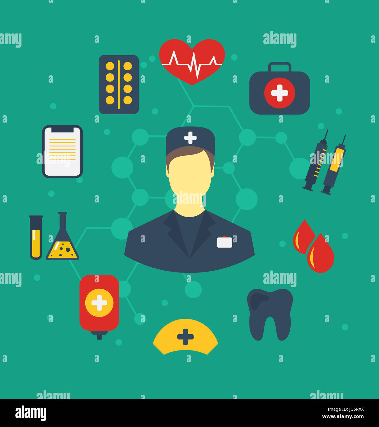 Illustration set trendy flat medical icons Stock Photo - Alamy