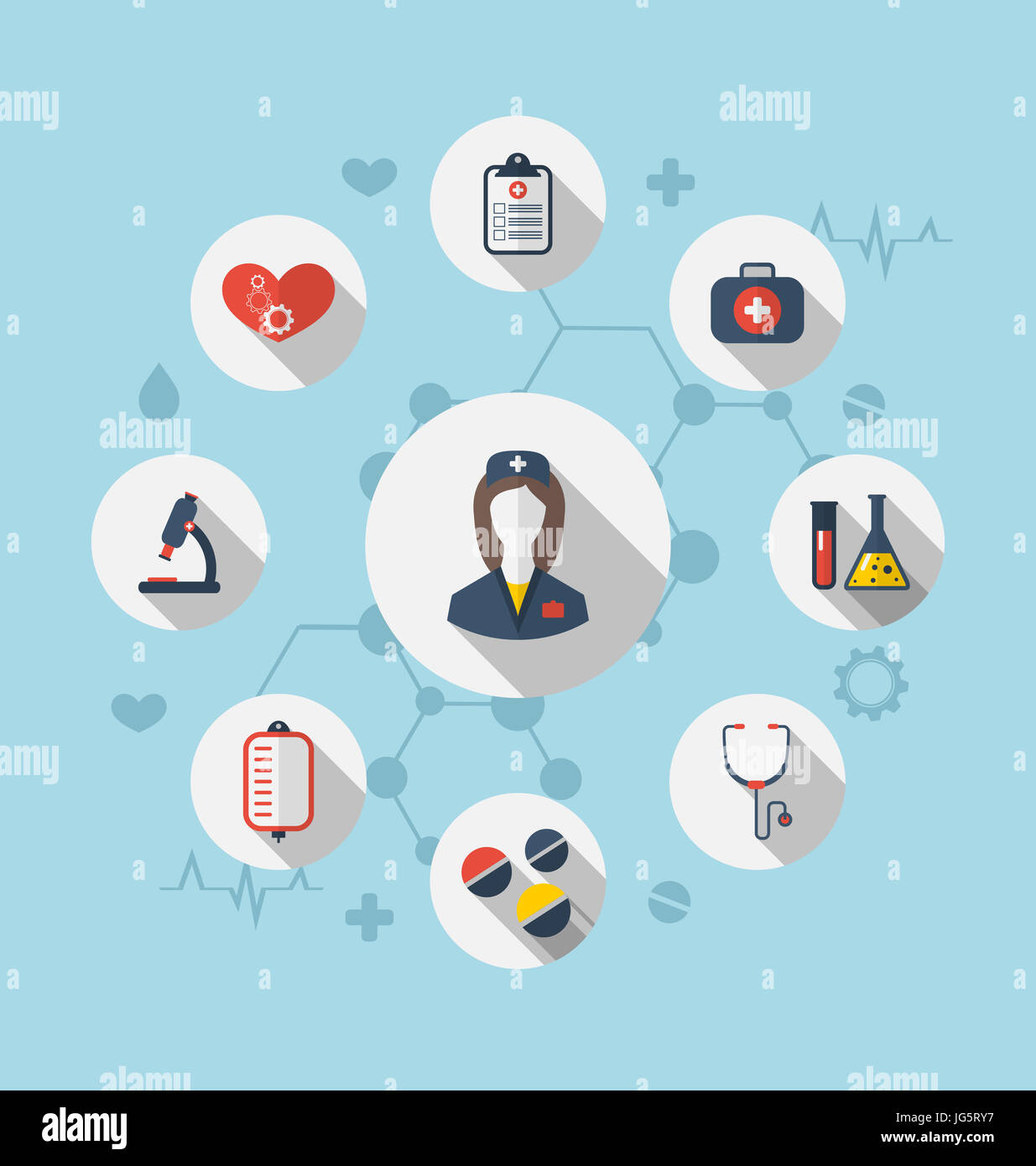 Illustration set trendy flat icons of medical elements and nurse Stock ...