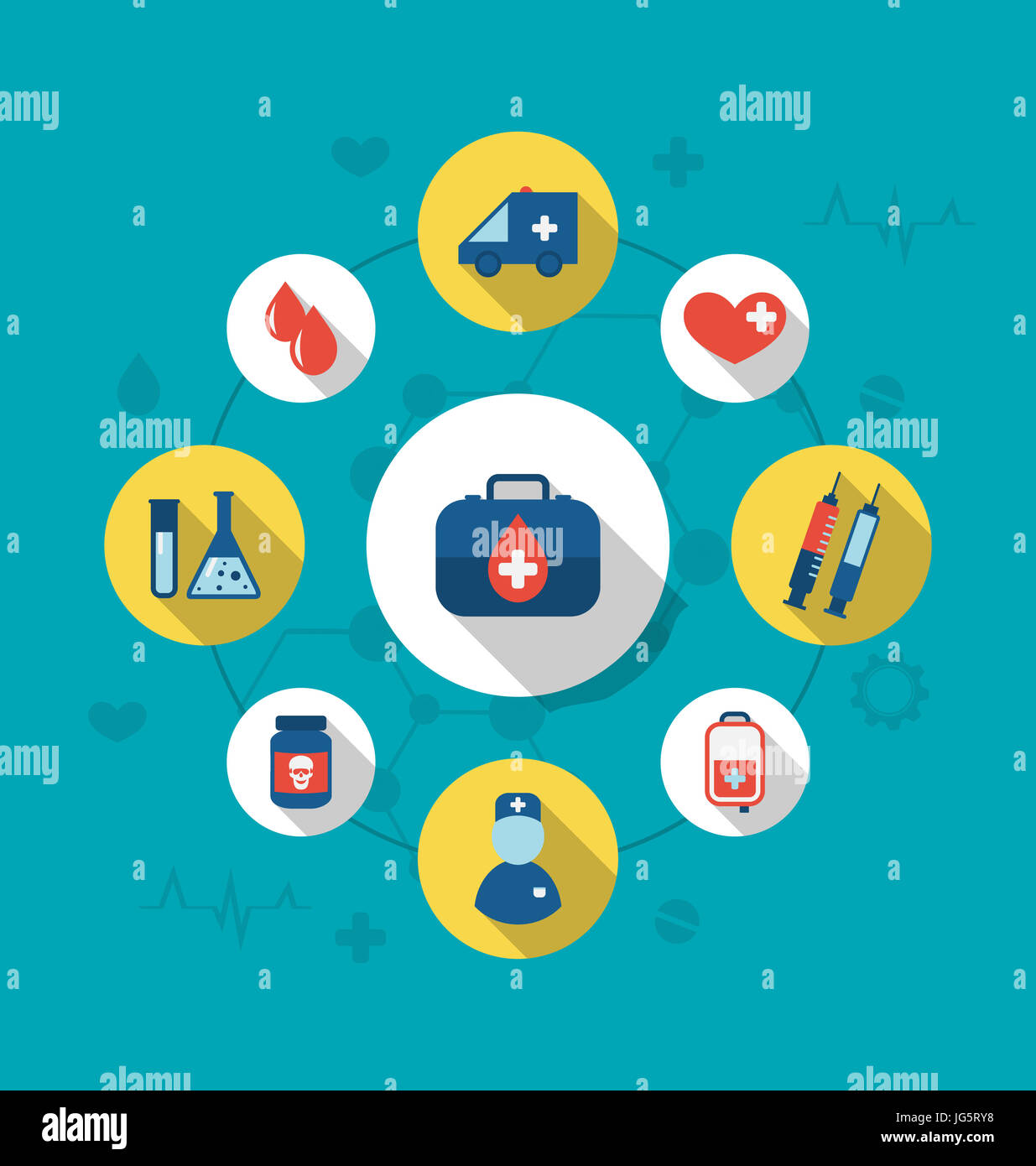 Illustration set trendy flat icons of medical elements and objects ...