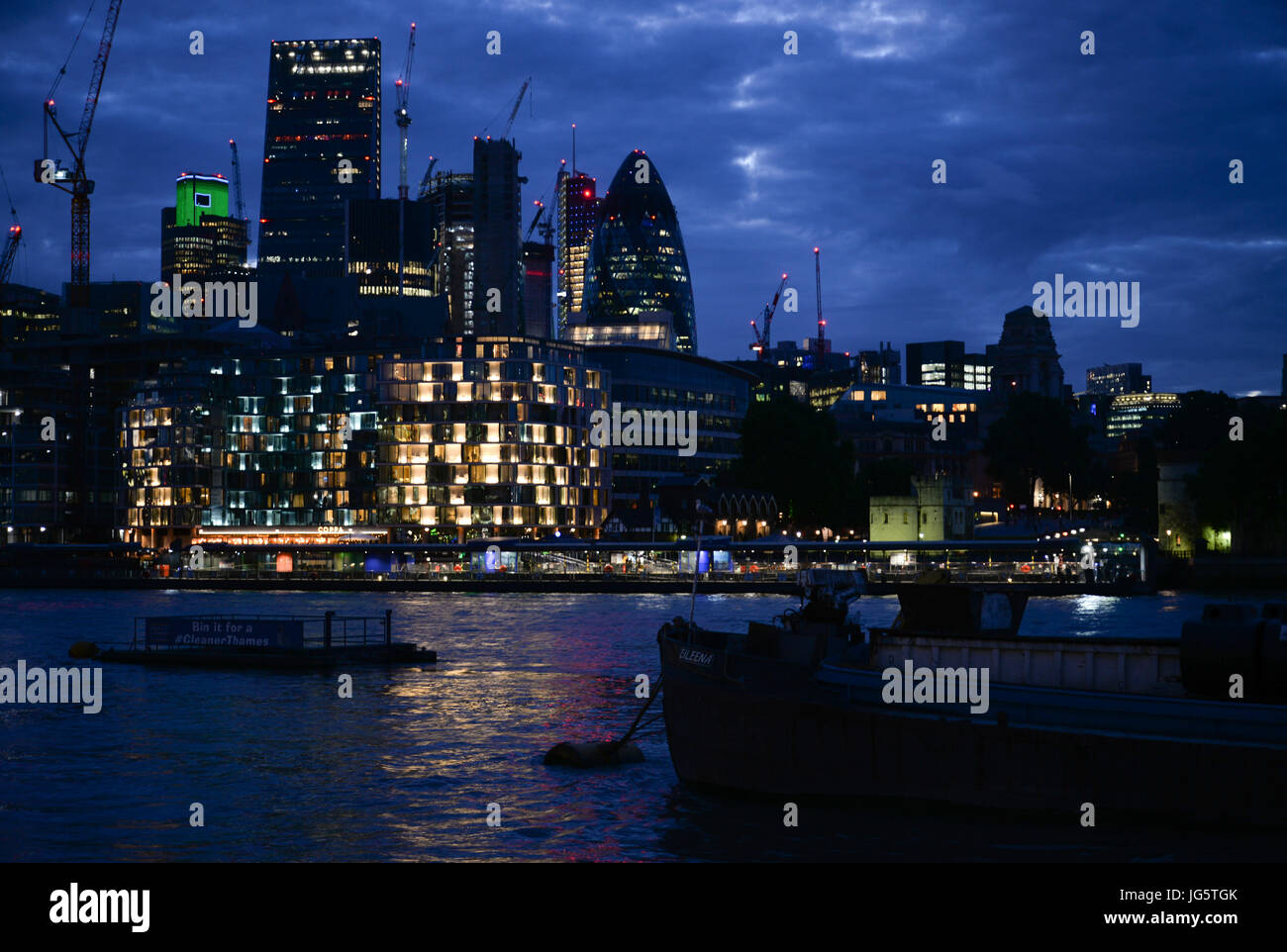 The city of London with modern architectural buildings such as the  Cheesegrater (Leadenhall building), Walkie Talkie building and the Gherkin Stock Photo