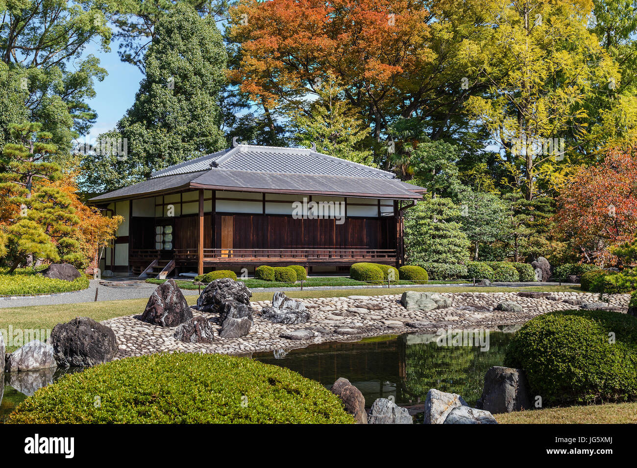 Seiryu-en garden and Teahouse at Nijo Castle in Kyoto, Japan Stock Photo
