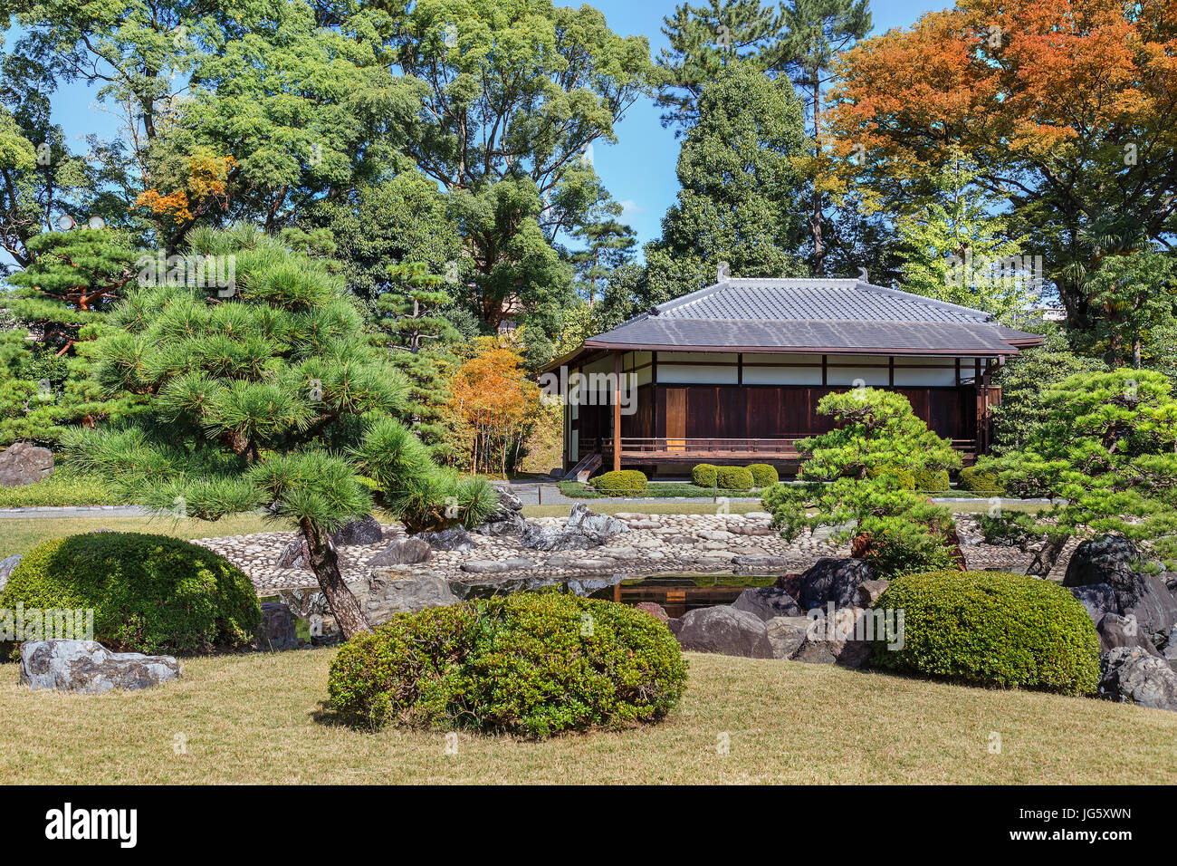 Seiryu-en garden and Teahouse at Nijo Castle in Kyoto, Japan Stock Photo