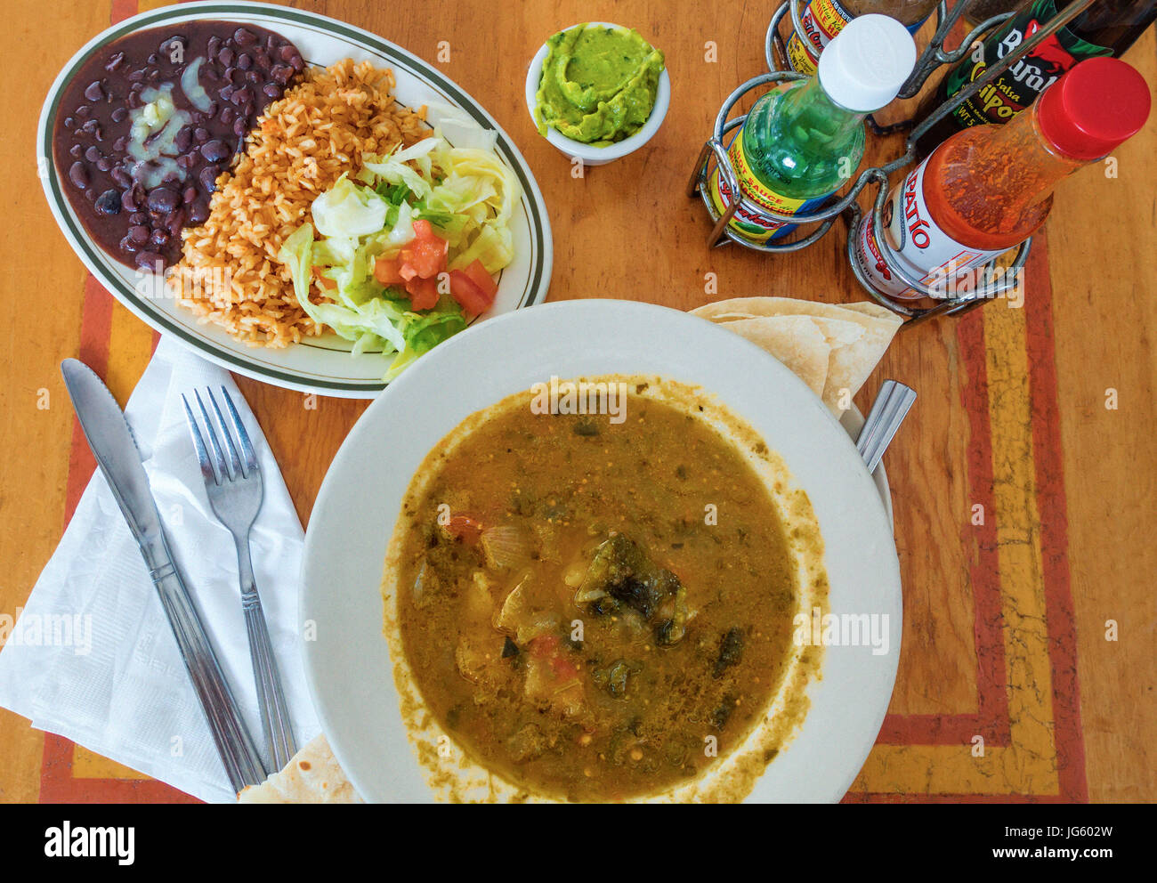 Chili Verde A Spicy Mexican Soup Served With Black Beans Brown