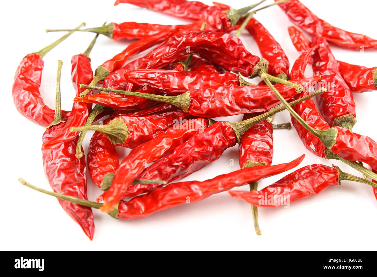 dried thai chili peppers isolated on a white background as a food