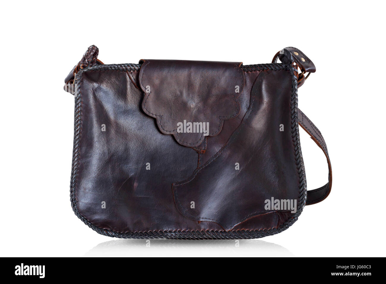 Black of leather bag on a white background Stock Photo - Alamy