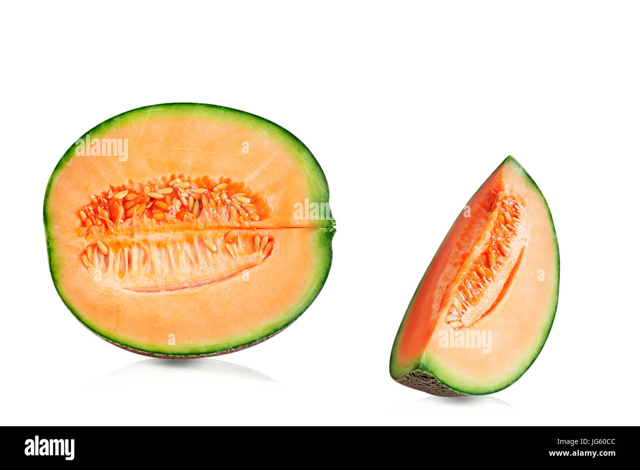 Melon cuts and slices on the white background Stock Photo - Alamy