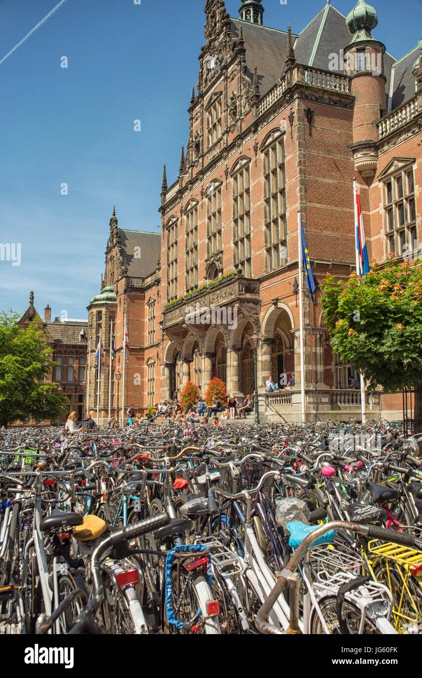 Bikes in front of Dutch university Stock Photo