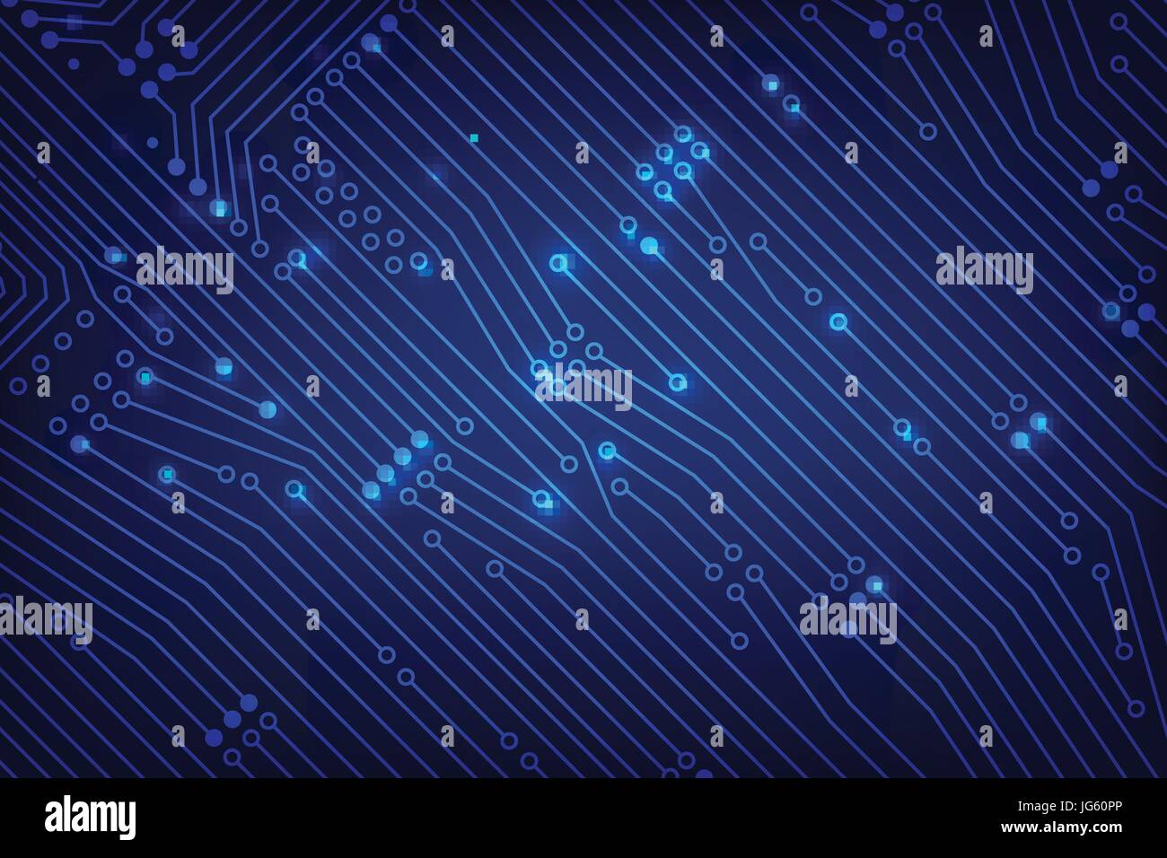 Abstract dark blue background with print circuit board line and dot ...