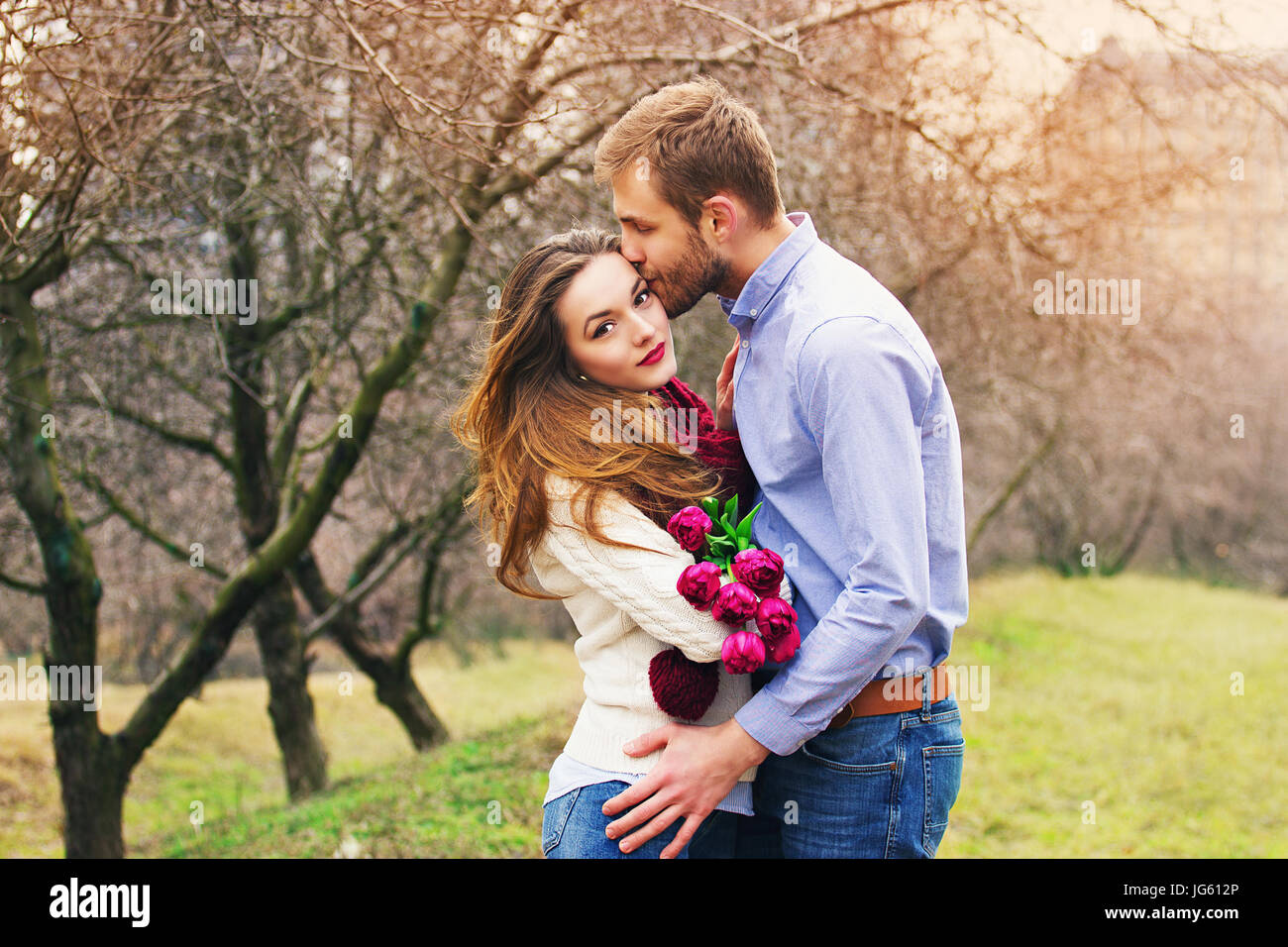 Spring romantic love story of beautiful loving couple Stock Photo ...