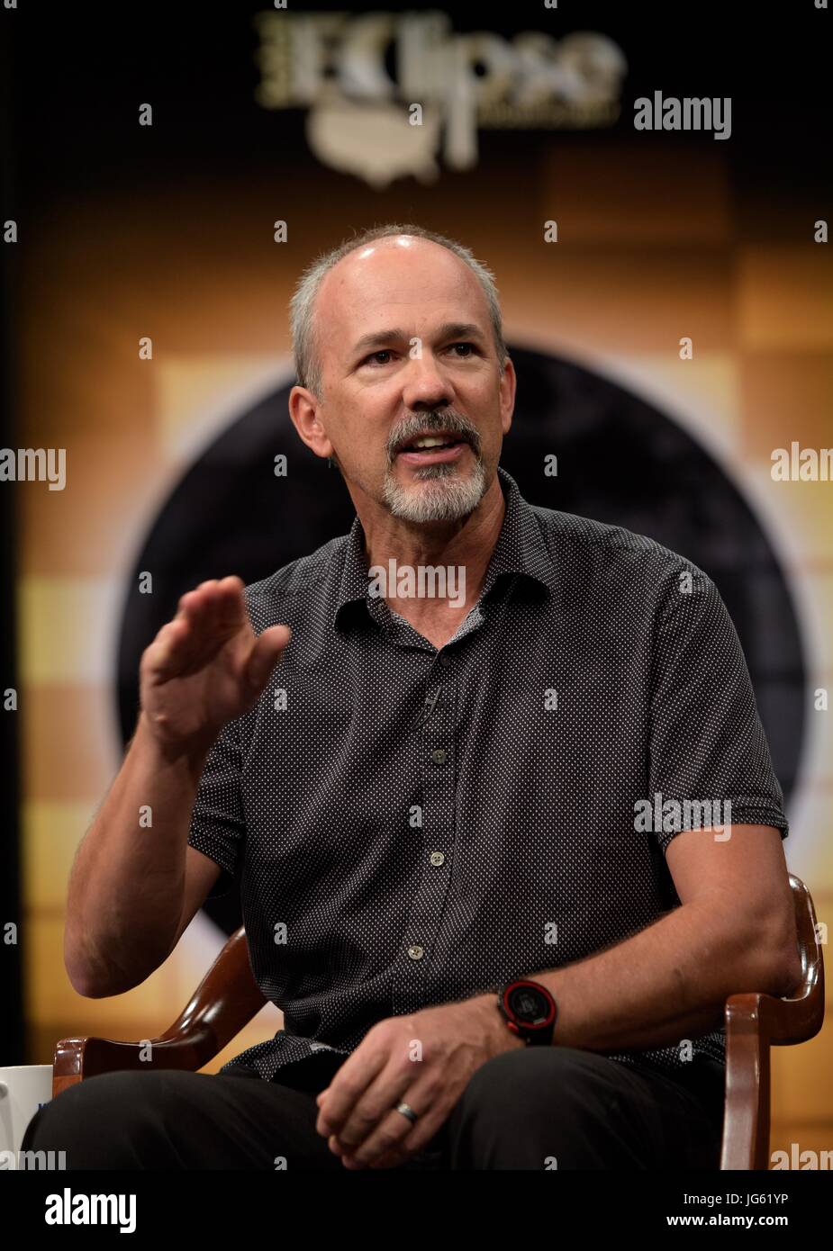 National Solar Observatory Astronomer Matt Penn speaks during a NASA total solar eclipse briefing at the Newseum June 21, 2017 in Washington, DC.    (photo by Bill Ingalls via Planetpix) Stock Photo