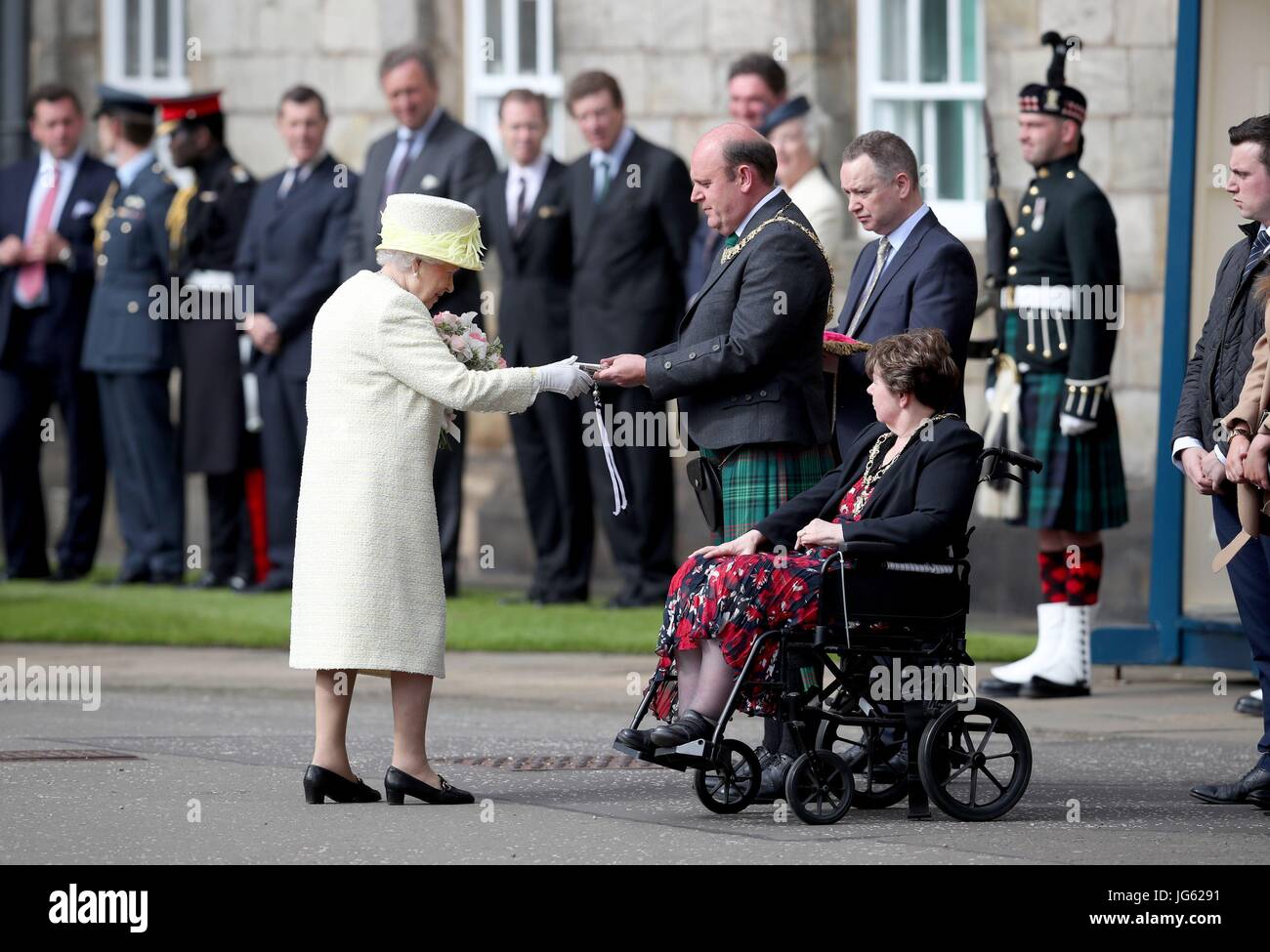 Queen Elizabeth II receives the keys from Edinburgh's Lord Provost