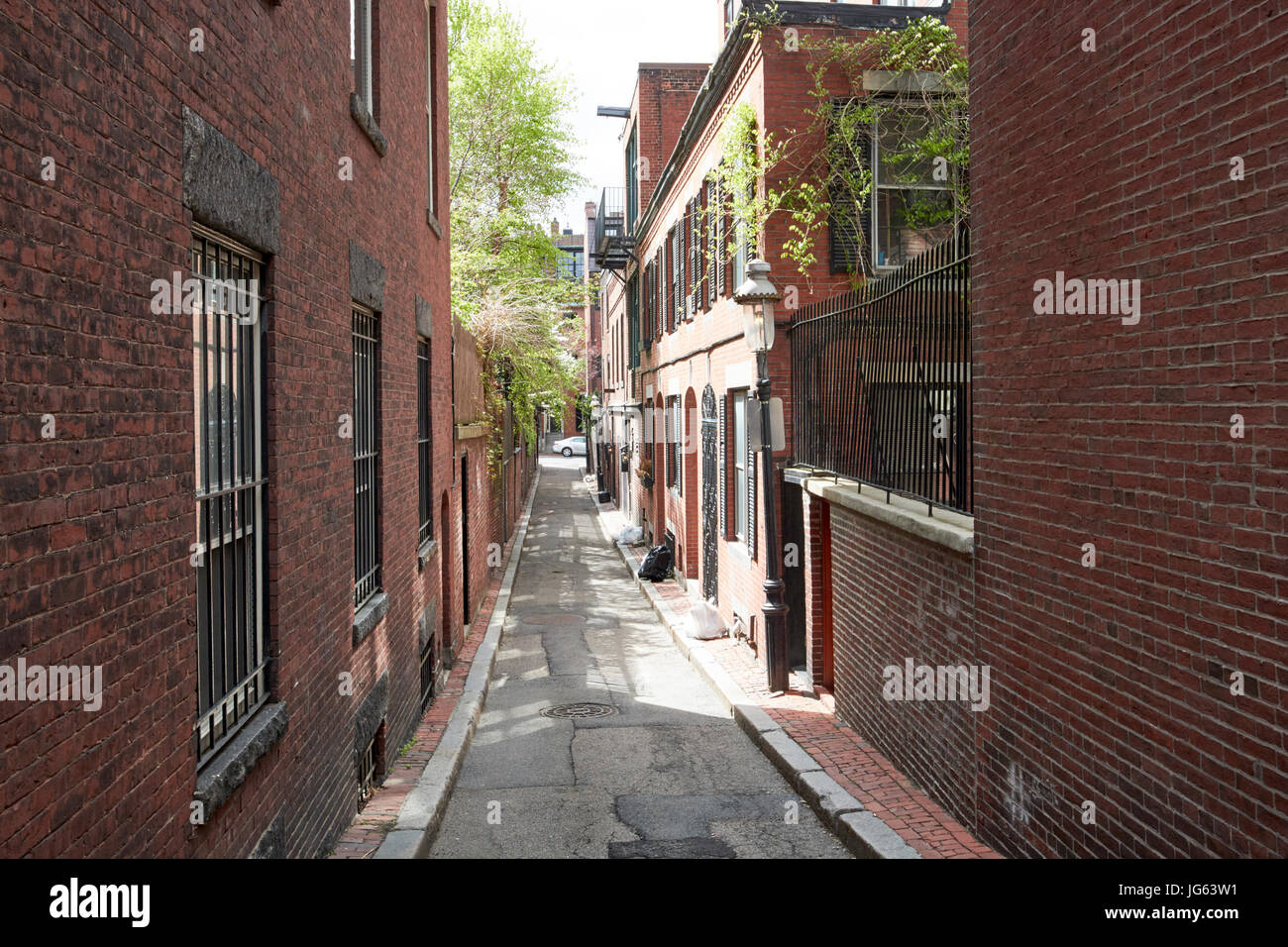 narrow cedar lane way private lane in historic beacon hill Boston USA Stock Photo