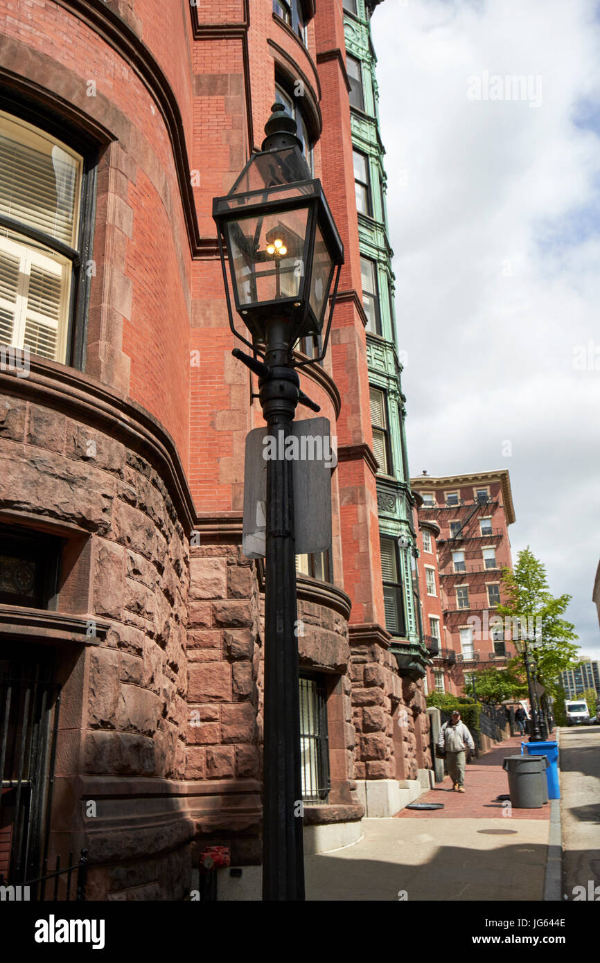 daytime illuminated gas street lighting in joy street beacon hill Boston USA Stock Photo