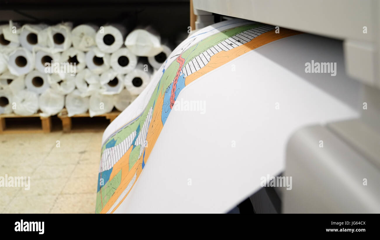 Wide format printer printing draft outline drawing Stock Photo Alamy
