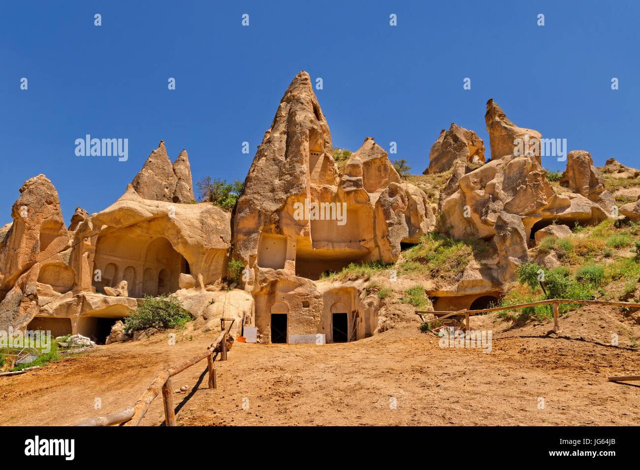 Occupied cave dwellings at Goreme National Park, Cappadocia, Turkey Stock Photo