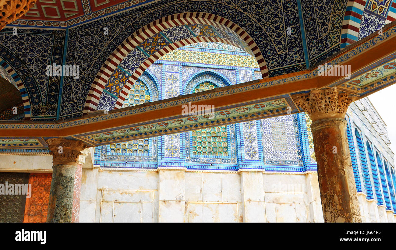 Dome Of The Rock Mosaic Art Panel Medium Gold Frame P00037
