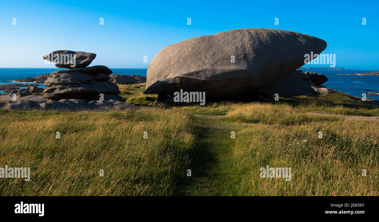 Big rocks on the Cote Granit Rose Stock Photo