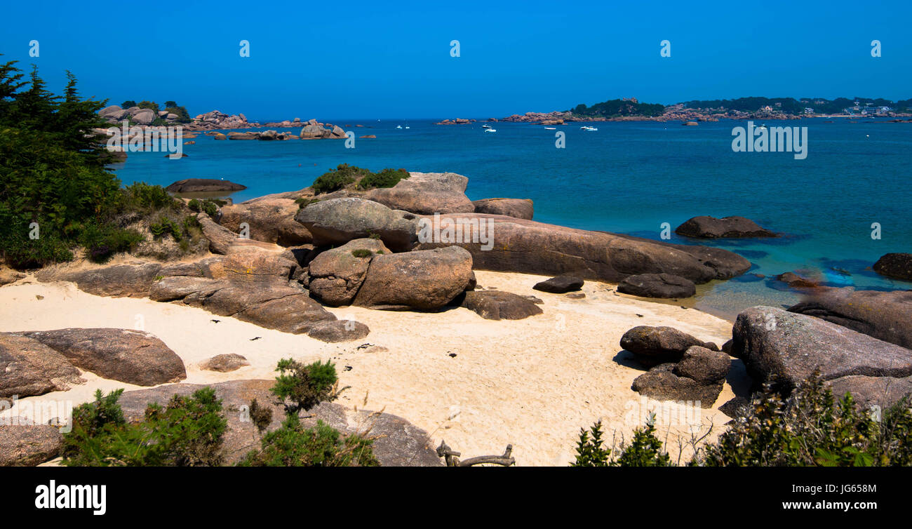 Beaches at the Cote Granit Rose Stock Photo