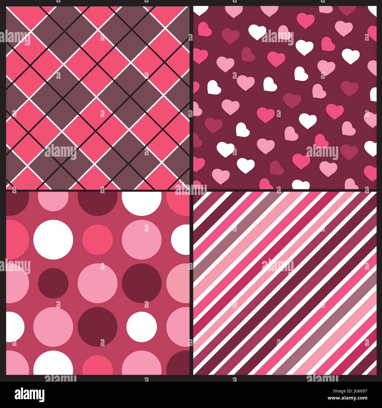 Set of Four Pink and Red Vector Patterns for Valentines Day Stock ...