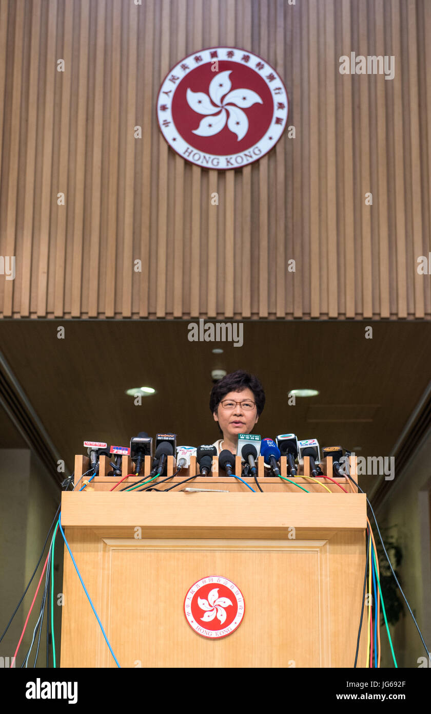 HONG KONG, CHINA - 3rd July 2017: Hong Kong's Chief Executive Carrie Lam arrives at work for her official first day following her being sworn into off Stock Photo