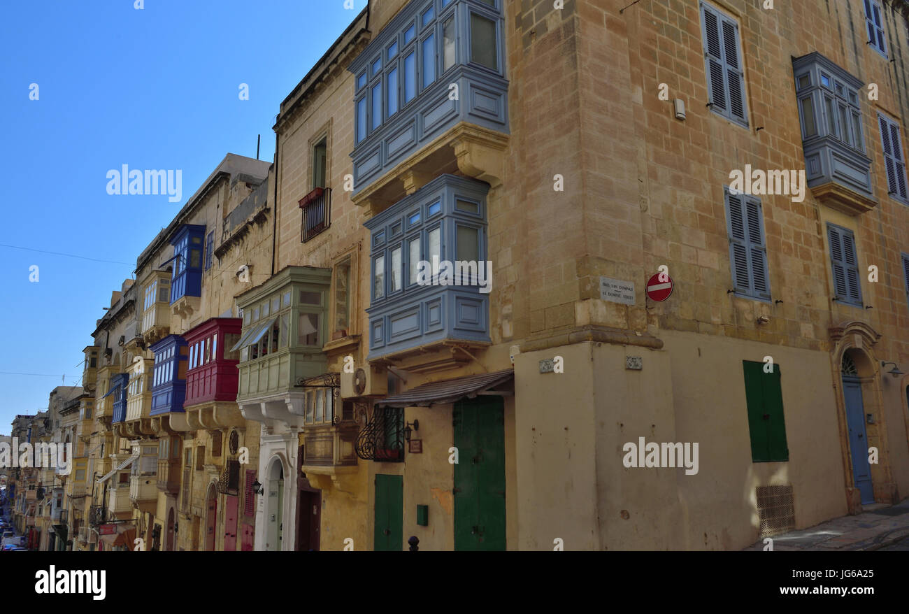 old style buildings in old town Valletta, Malta Stock Photo