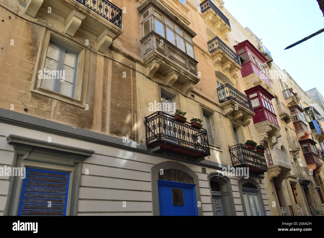 old style buildings in old town Valletta, Malta Stock Photo
