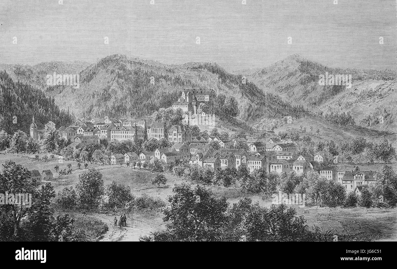Digital improved:, view of the castle of Elgersburg, a municipality in the district Ilm-Kreis, in Thuringia, Germany, illustration from the 19th century Stock Photo