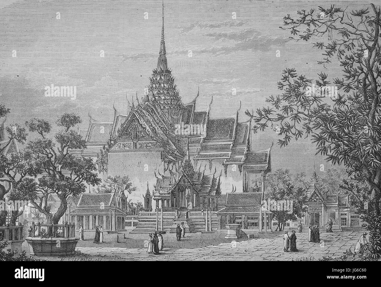 Digital improved:, The temple with the grave urns of the Kings of Siam, Thailand, illustration from the 19th century Stock Photo