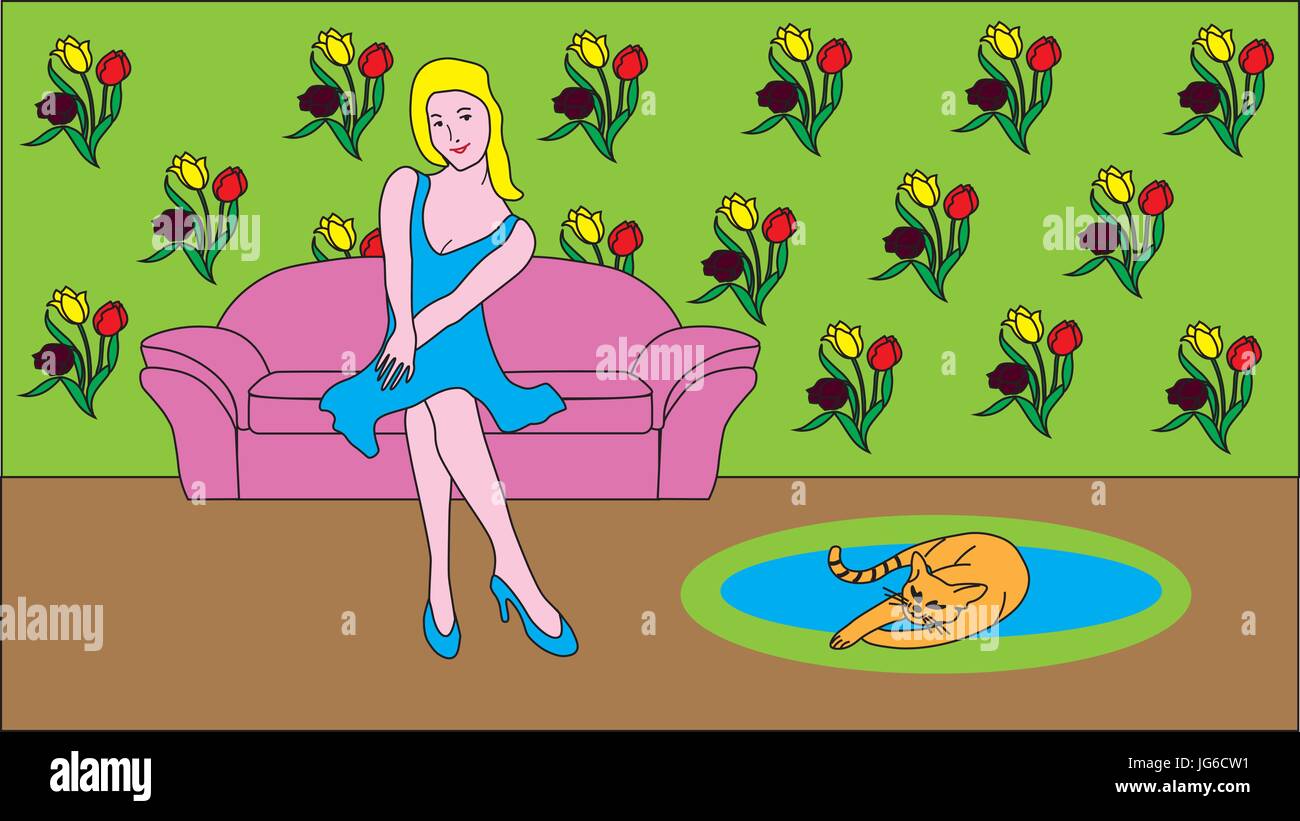 Sweet beautiful girl in a homelike atmosphere. Stock Vector