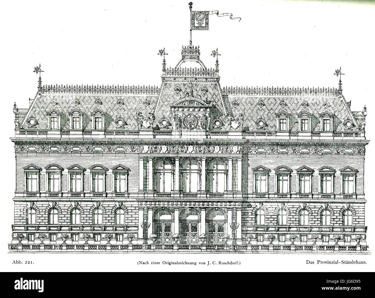 Provinzial Ständehaus in Düsseldorf, erbaut von Julius C. Raschdorff von 1876 bis 1880, Zeichnung Stock Photo
